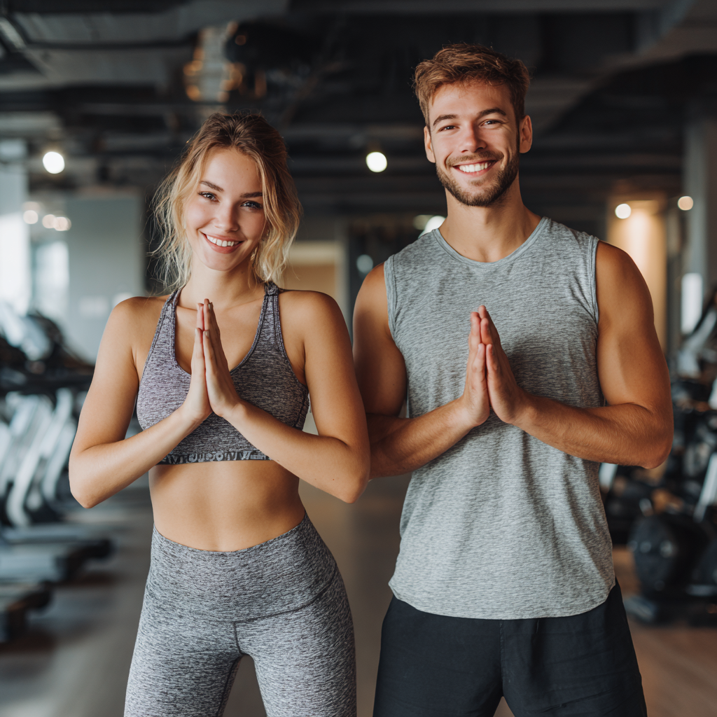 Досвідчений європейський тренер середнього віку з доброзичливою усмішкою демонструє правильну техніку виконання вправ для безпечного тренування